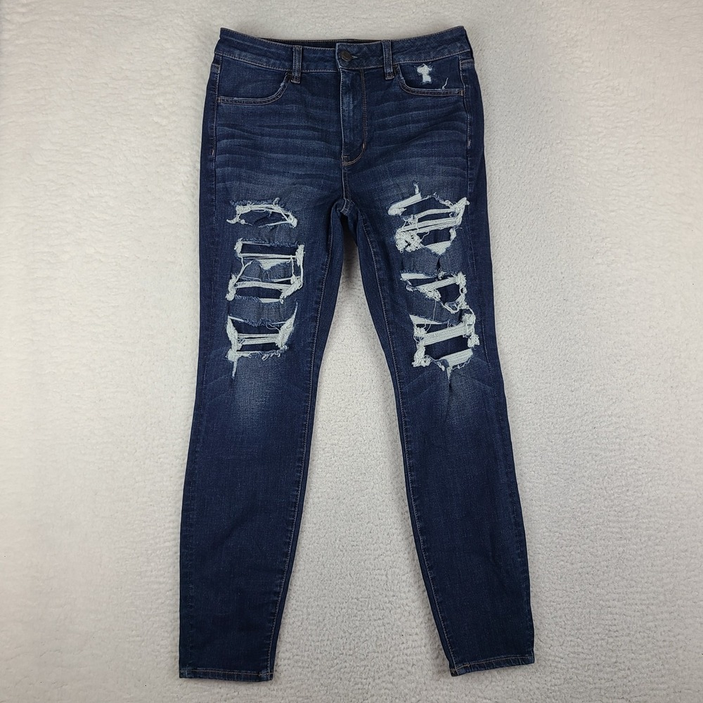 American Eagle Jeans Womens 12 Hi Rise Jegging 360 Next Level Stretch Distress
